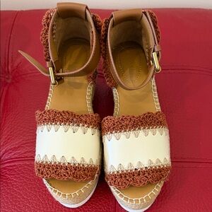 BNWOT See By Chloe Brown and Cream Women's Espadrille Platform Sandals, Sz 36